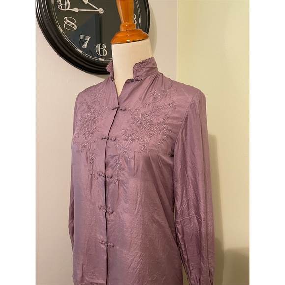 Vintage French Silk Cheongsam style top 100% silk, never worn 32 chest XS - Picture 6 of 10